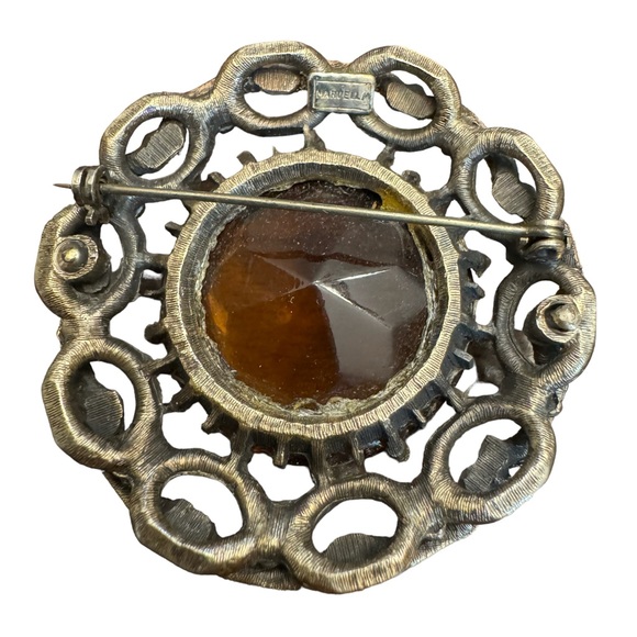 Vintage Marvella Citrine Stone Brooch Pin - Picture 7 of 11